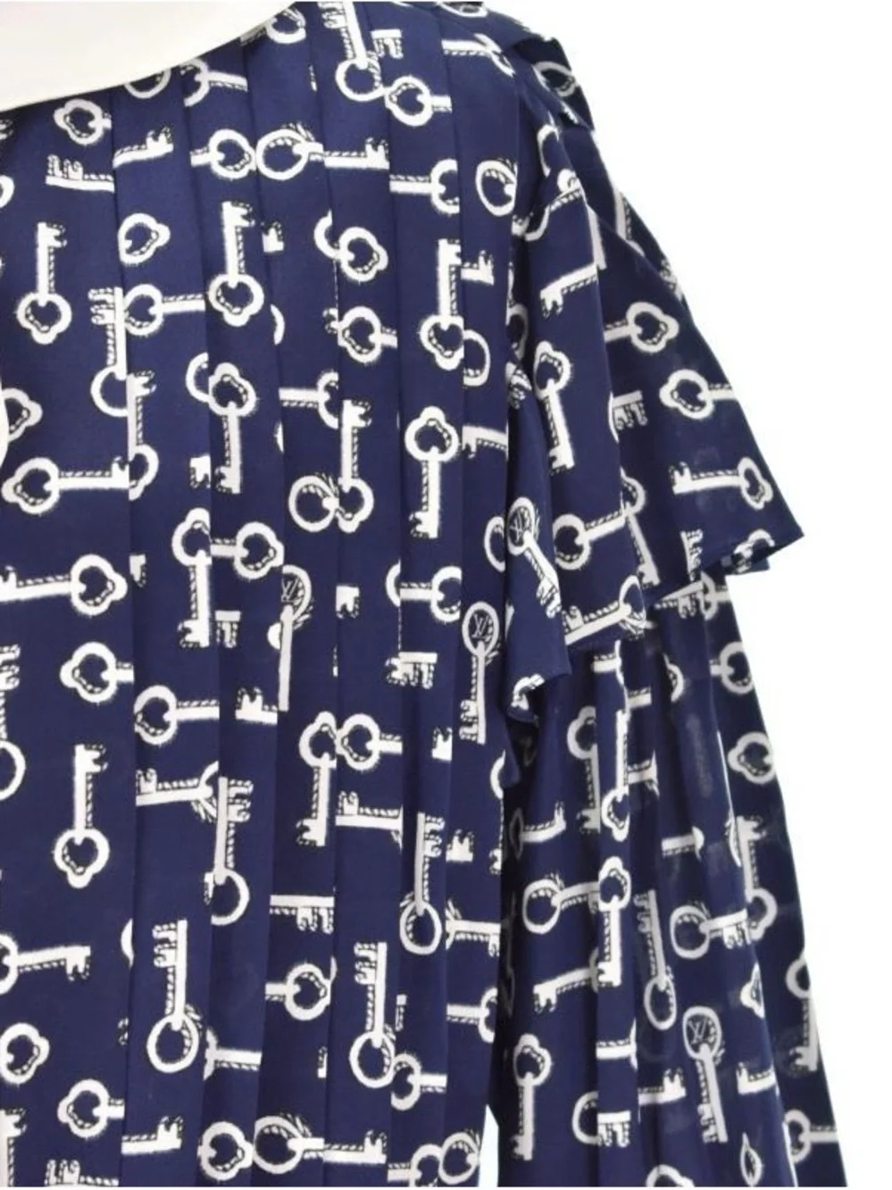 Louis Vuitton Navy and White Key-Print Sailor Collar Kids Dress